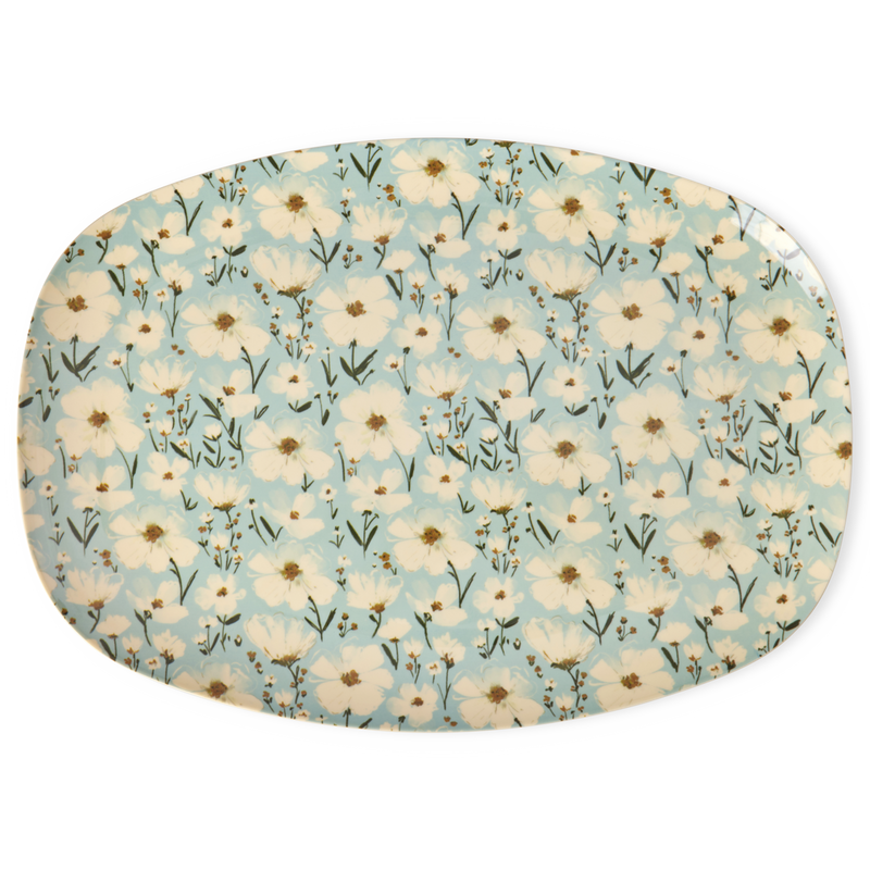 Groot Rechthoekig Dinerbord - Mint - Summer Bloom Print