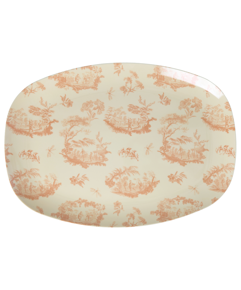 Large Rectangular Dinner Plate - Cream - Toile de rice Print