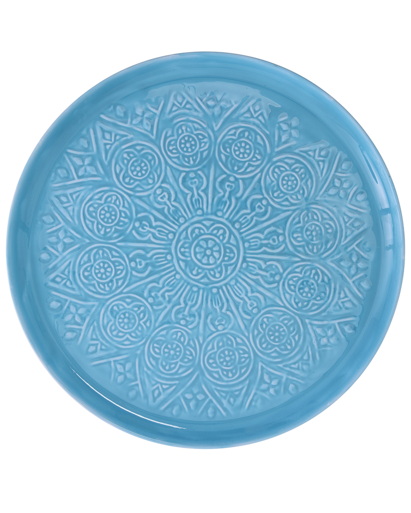 Large Round Metal Tray - Blue