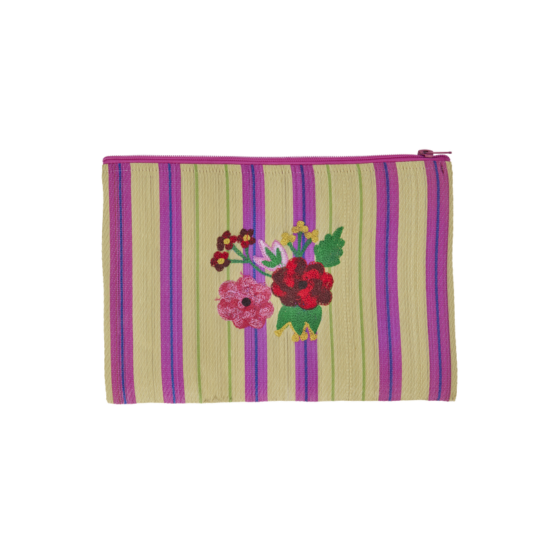Petit Plastique Recyclé Pochette - Multicolore - Flower Bouquet Embroidery