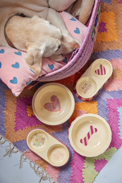 Rectangular Pet Bowl - Pink - Flower Print Environment