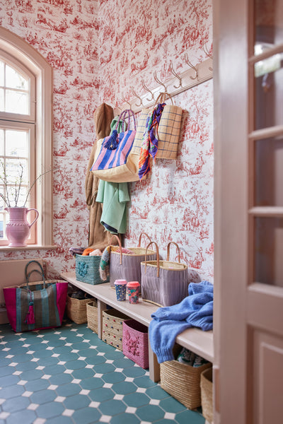 Square Raffia Storage Basket - Pink Environment