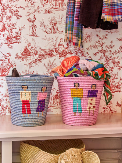 Round Raffia Storage Basket - Pink - People Design Environment