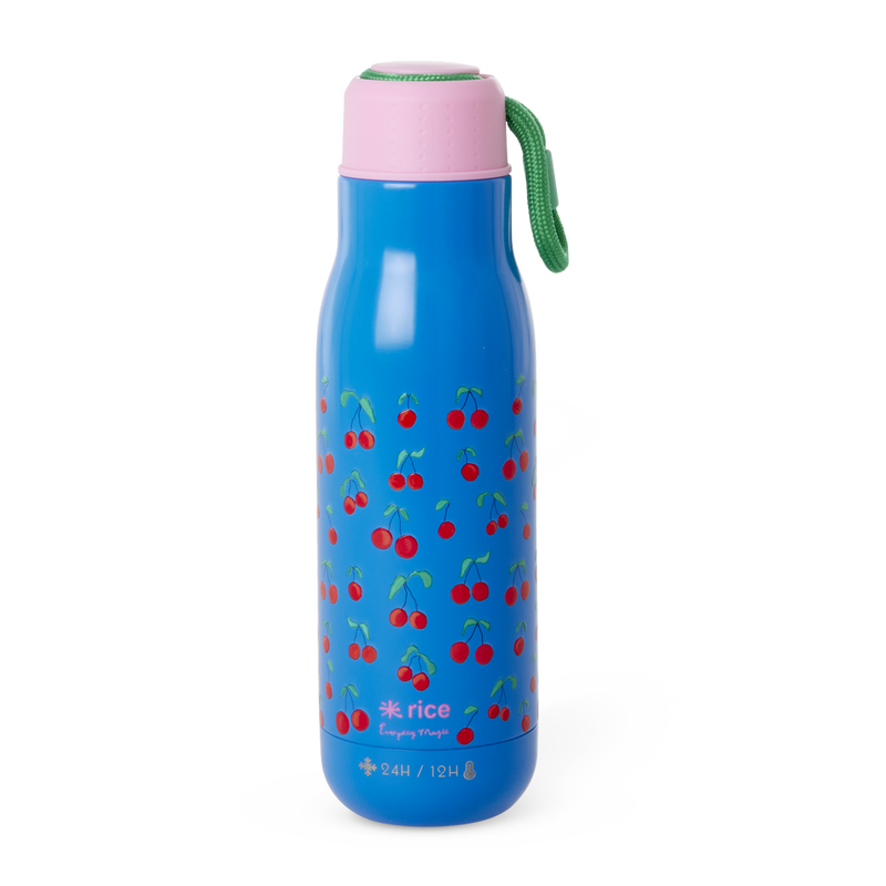 Rostfreier Stahl Flasche - Blau - Cherry Love Print