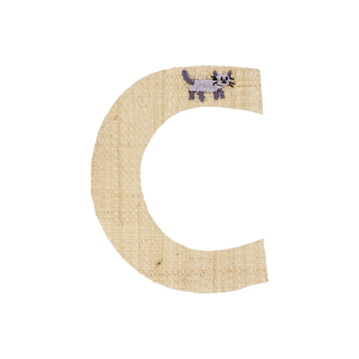 Raffia Stickers - Natural - C - Cat Embroidery