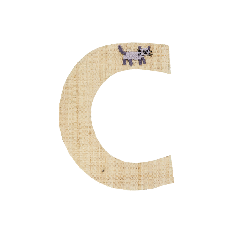 Raffia Stickers - Natural - C - Cat Embroidery