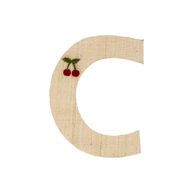 Raffia Stickers - Natural - C - Cherry Embroidery