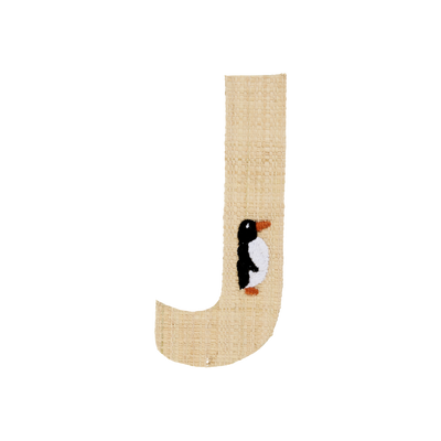 Raffia Stickers - Natural - J - Penguin Embroidery