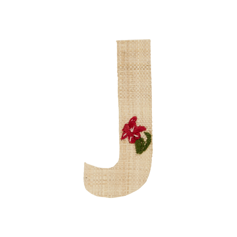 Raffia Klistermærker - Natur - J - Red Flower Embroidery