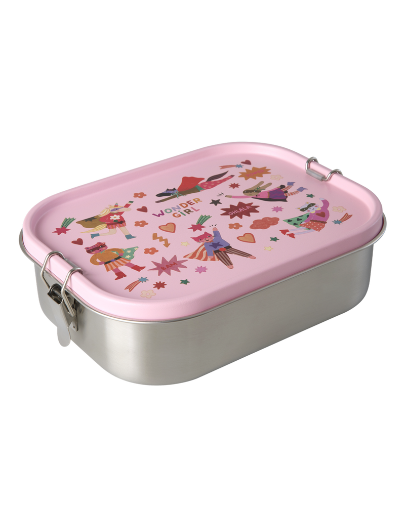 Large Stainless Steel Lunch box - Pink - Hero Print