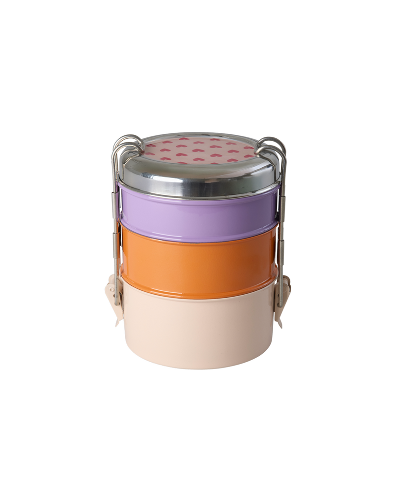 Round Stainless Steel Lunch box - Multicolor - Heart Print