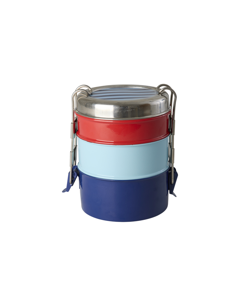 Round Stainless Steel Lunch box - Multicolor - Stripes