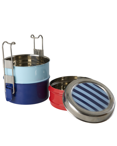 Round Stainless Steel Lunch box - Multicolor - Stripes