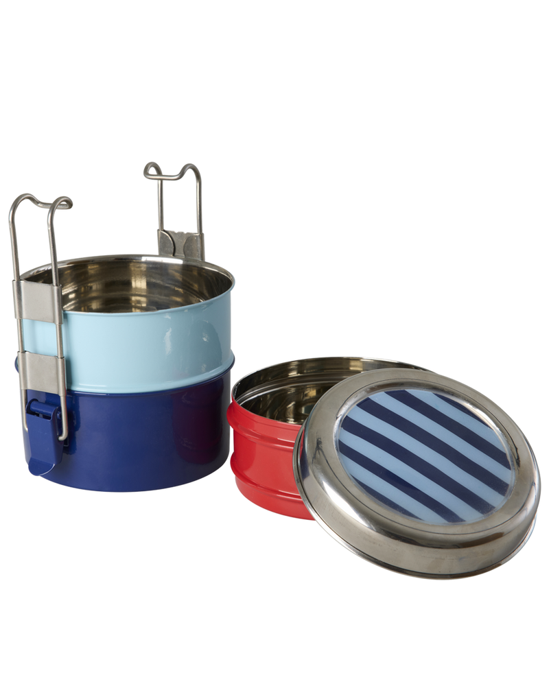 Round Stainless Steel Lunch box - Multicolor - Stripes