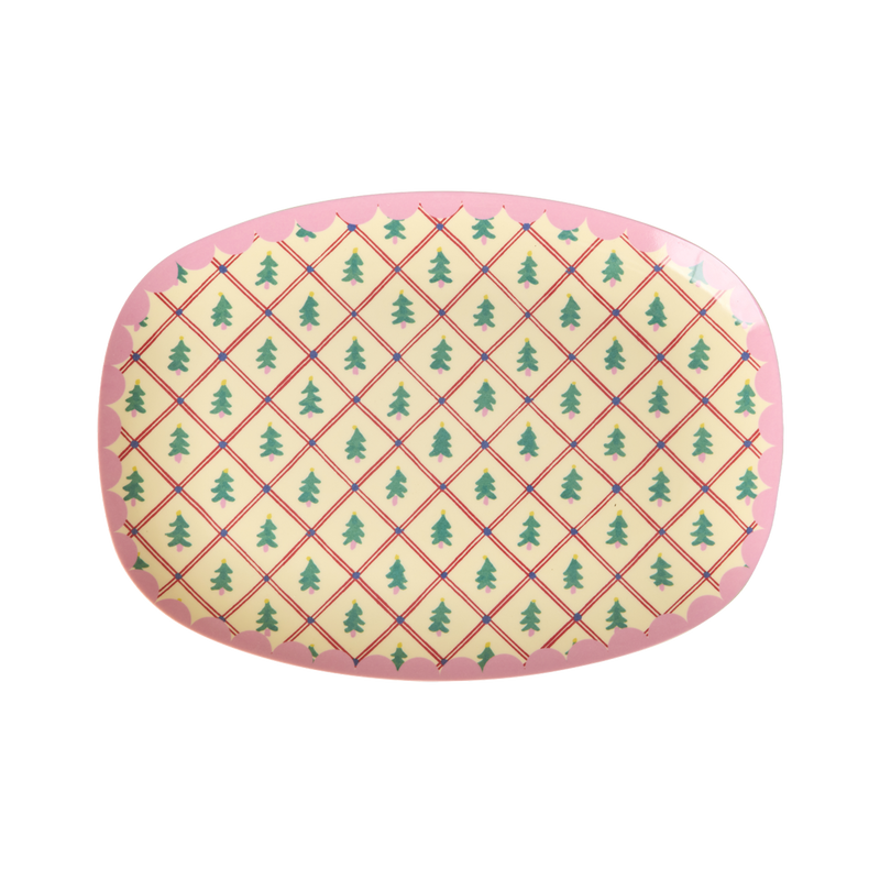 Small Rectangular Side Plate - Cream - Diamond Christmas Tree Print